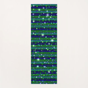 Tapis De Yoga Bleu vert rayures avec étoiles et Raindrops