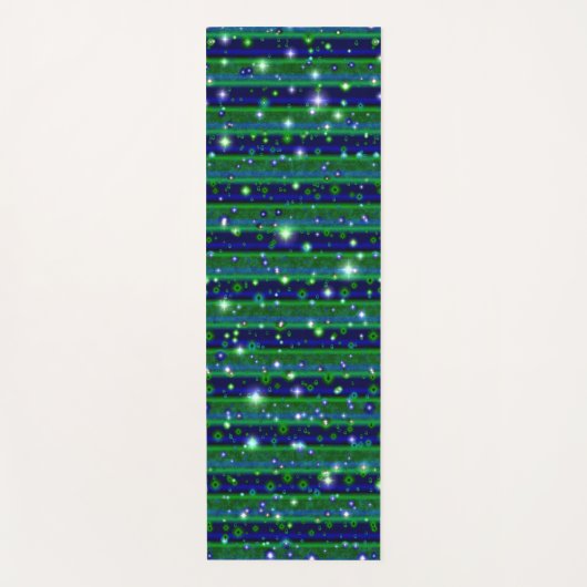 Tapis De Yoga Bleu vert rayures avec étoiles et Raindrops (Devant)