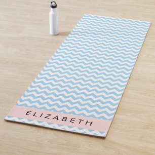 Tapis De Yoga Bleu Zigzag, Bleu Chevron, Vague Motif, Votre Nom