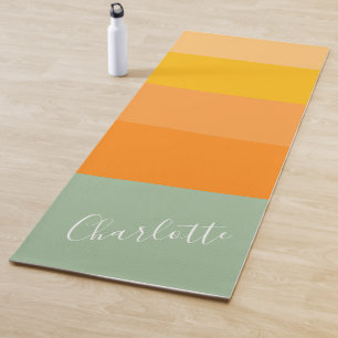 Tapis De Yoga Bloc de couleur abstrait Bandes Orange Menthe Nom