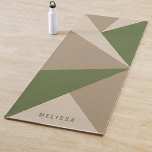 Tapis De Yoga Blocs de couleur triangle beige marron et vert & n