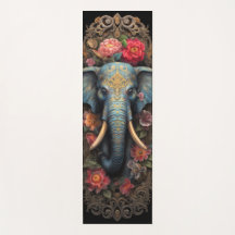 Blue Elephant Serenity Bois sculpté avec fleurs