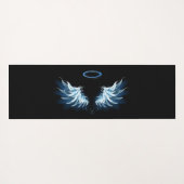 Tapis De Yoga Blue Glowing Angel Wings on black background (Dos (Horizontal))