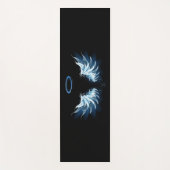 Tapis De Yoga Blue Glowing Angel Wings on black background (Devant)