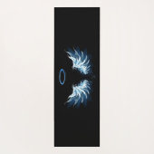 Tapis De Yoga Blue Glowing Angel Wings on black background (Dos)