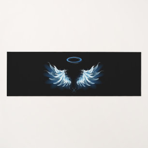 Tapis De Yoga Blue Glowing Angel Wings on black background