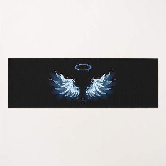 Tapis De Yoga Blue Glowing Angel Wings on black background (Devant (Horizontal))