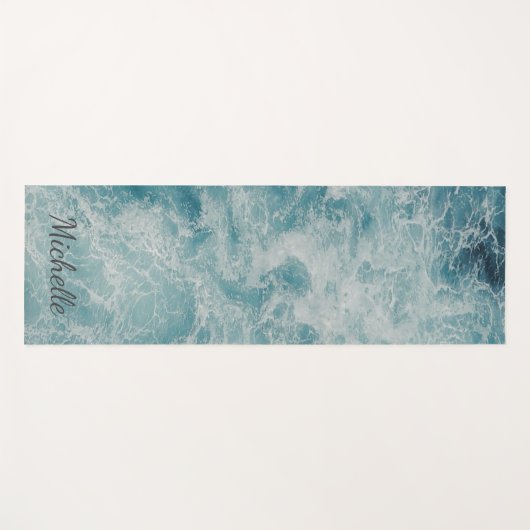Tapis De Yoga Blue Green Ocean Summer Beach Waves Custom (Devant (Horizontal))