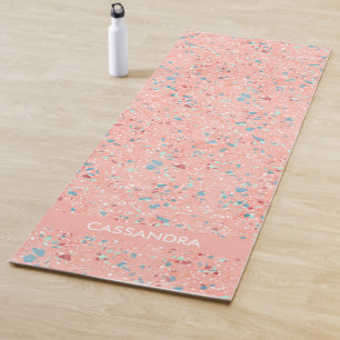 Tapis De Yoga Blue Mint Vert Corail Blanc Rouge Rose Terrazzo Ar