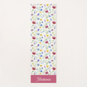 Tapis De Yoga Blue Pink Wildflower Botanical Custom Name  (Devant)