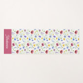 Tapis De Yoga Blue Pink Wildflower Botanical Custom Name  (Devant (Horizontal))