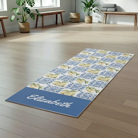 Tapis De Yoga Blue Tile French Country Lemon Pattern Name