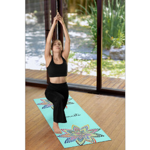 Tapis De Yoga Blue Turquoise Floral Mandala Yoga Mat
