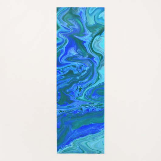 Tapis De Yoga Blue Turquoise Marine Abstrait Fluid Marble Art (Devant)