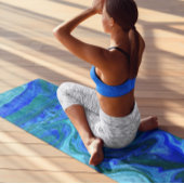 Tapis De Yoga Blue Turquoise Marine Abstrait Fluid Marble Art