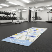 Tapis De Yoga Blue Watercolor Wildflower Monogram Name