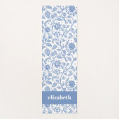 Tapis De Yoga Blue White Floral Botanical Pattern Custom Name (Devant)