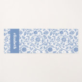 Tapis De Yoga Blue White Floral Botanical Pattern Custom Name (Devant (Horizontal))