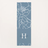 Tapis De Yoga Blue Wildflower Line Art Custom Monogram Name (Devant)