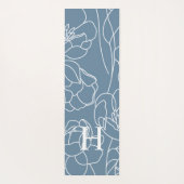 Tapis De Yoga Blue Wildflower Line Art Custom Monogram Name (Dos)