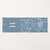 Tapis De Yoga Blue Wildflower Line Art Custom Monogram Name (Devant (Horizontal))