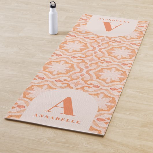 Tapis De Yoga Bohème aquarelle pascal marocain poach rose (En situation)