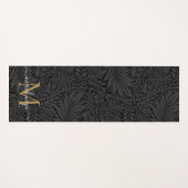 Tapis De Yoga Boho Black Floral Gold Monogramme Nom (Devant (Horizontal))