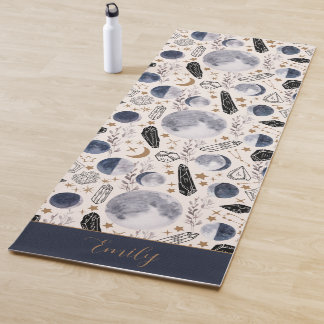 Tapis De Yoga Boho Céleste Lune Phase Crystal Motif mystique