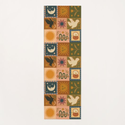 Tapis De Yoga Boho Celestial | Soleil et lune rétro (Devant)