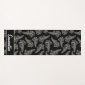 Tapis De Yoga Boho Feuille Noir Et Blanc Nom Élégant (Devant (Horizontal))