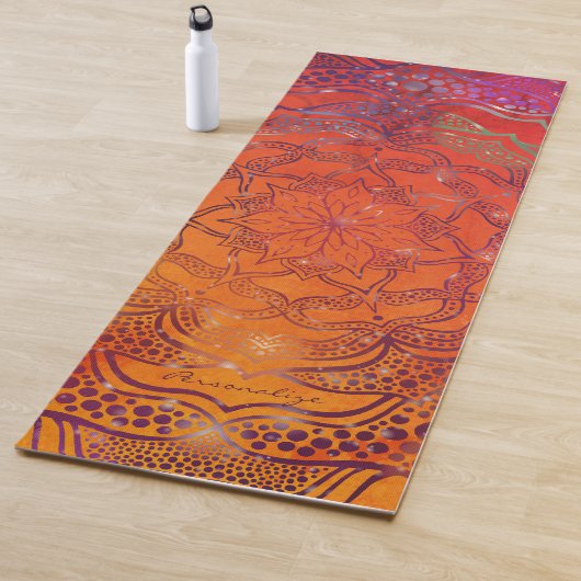 Tapis De Yoga Boho Fleur Mandala Élégante Orange Lumineuse (En situation)
