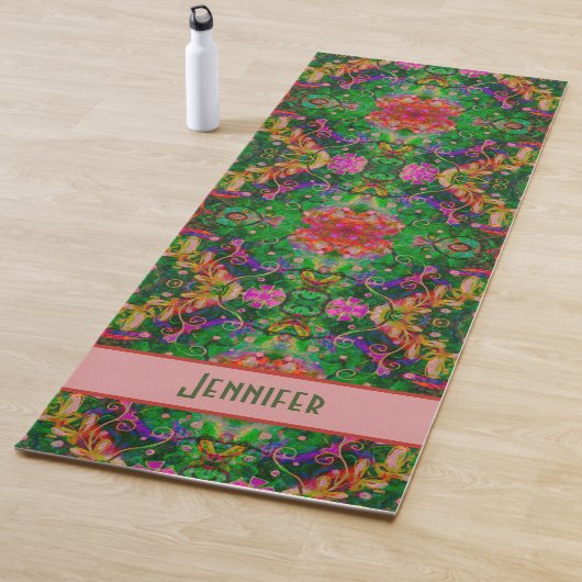 Tapis De Yoga Boho Floral Vert Abstrait Plutôt Inspirivité (En situation)