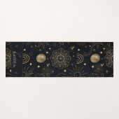 Tapis De Yoga Boho Gold Space doodles Black Design (Devant (Horizontal))
