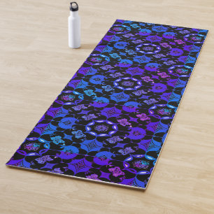 Tapis De Yoga Boho Hippie Bleu Violet Motif Groovy Rétro