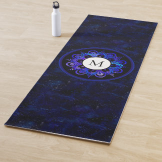 Tapis De Yoga Boho Indigo Blue Universe Galaxy Mandala Monogramm