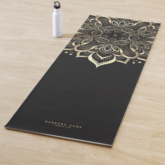 Tapis De Yoga Boho Lotus Black Gold Mandala (En situation)
