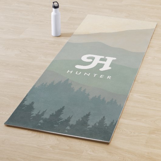 Tapis De Yoga Boho Monogram Mountains & Forest Blue (En situation)