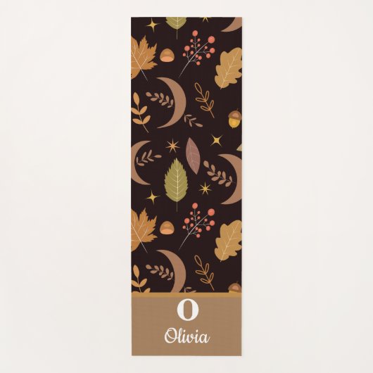 Tapis De Yoga Boho Moon avec feuilles d'automne monogrammé (Devant)