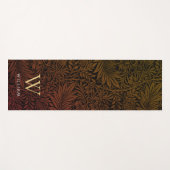 Tapis De Yoga Boho Orange Brûlé Botanique Or Monogramme Nom (Devant (Horizontal))