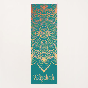 Tapis De Yoga Boho Turquoise Mandala Nom personnalisé Yoga Mat