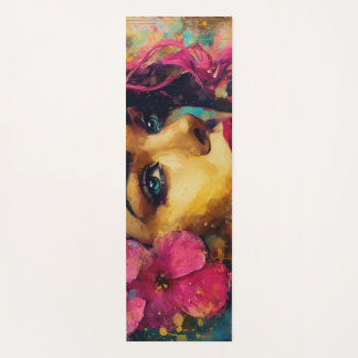 Tapis De Yoga Bold Pink Hibiscus et femme Portrait Abstrait