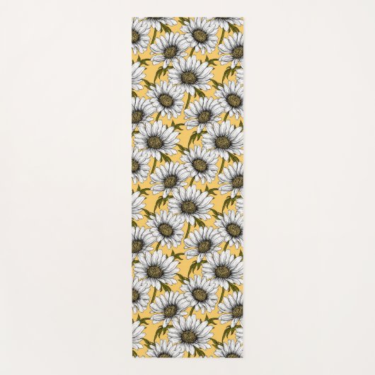 Tapis De Yoga Bouches blanches, fleurs sauvages sur jaune (Devant)