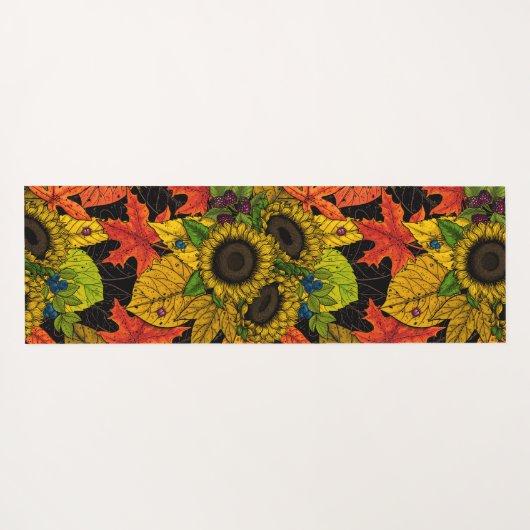 Tapis De Yoga Bouquet d'automne noir (Dos (Horizontal))