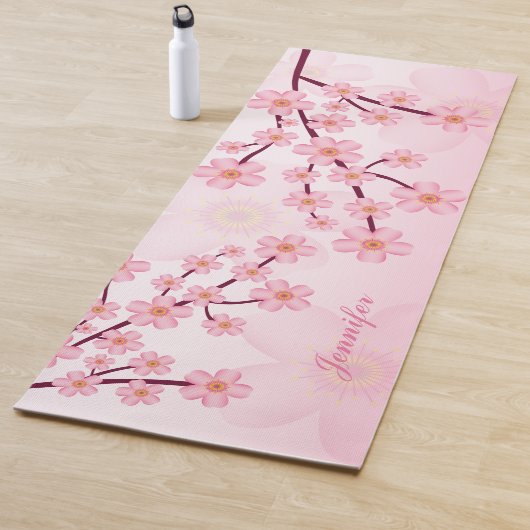 Tapis De Yoga Branches de fleurs de Sakura rose (En situation)