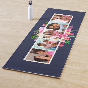 Tapis De Yoga Bright Blooms 5 Photo Collage Monogramme