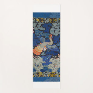 Tapis De Yoga Broderie chinoise bleu d'oiseau Vintage