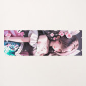 Tapis De Yoga Brown Sirène Haired aux fleurs roses dans ses chev (Dos (Horizontal))