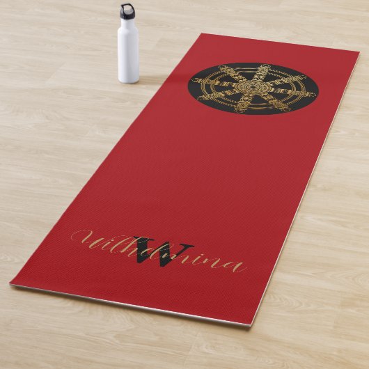 Tapis De Yoga Buddhism Golden Dharma Wheel Personalized (En situation)