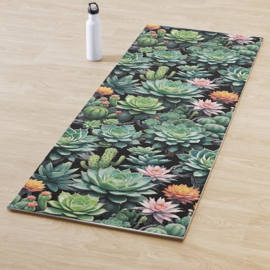 Tapis De Yoga Cactus en fleurs et succulents (En situation)
