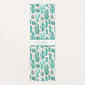 Tapis De Yoga Cactus vert blanc motif monogramme (Devant)